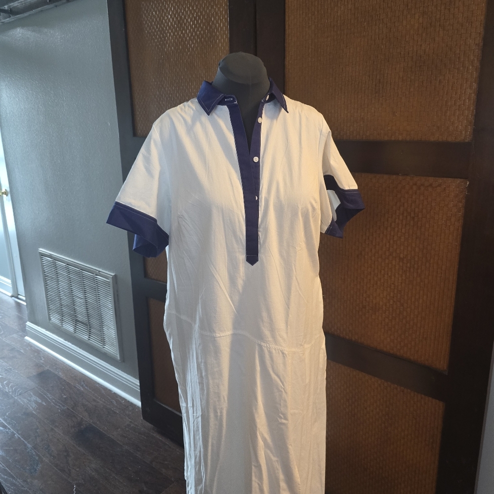 Anthropologie White and Blue Plus Size Top